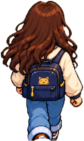 An illustrated student walking into the Side Quest campus