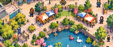 Students exploring colourful club and society stalls in the Side Quest campus